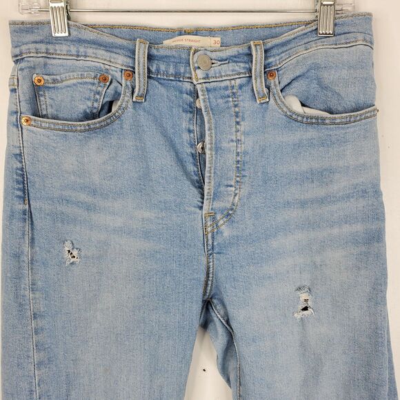 Levis Wedgie Straight Jeans High Rise Light Wash Ripped Knee 90s Mom Womens 30 - Picture 2 of 11
